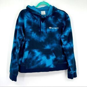 Champion Campus French Terry Tie Dye Hoodie Pullover Sweatshirt Black Blue